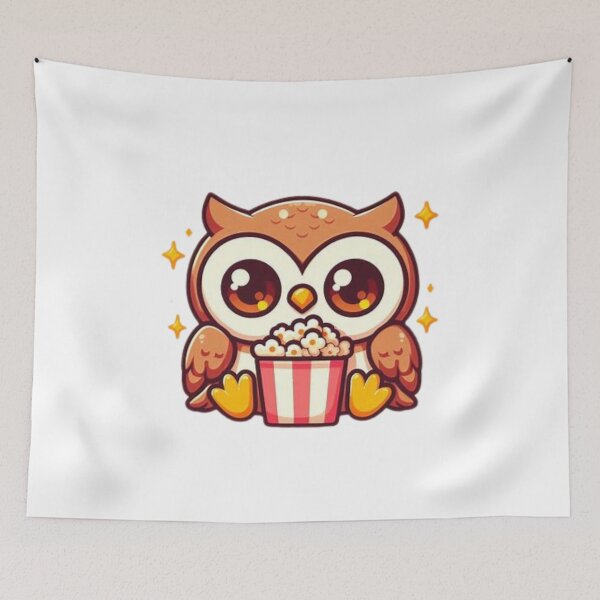 Item preview, owl eating popcorn designed and sold by Eternalski.