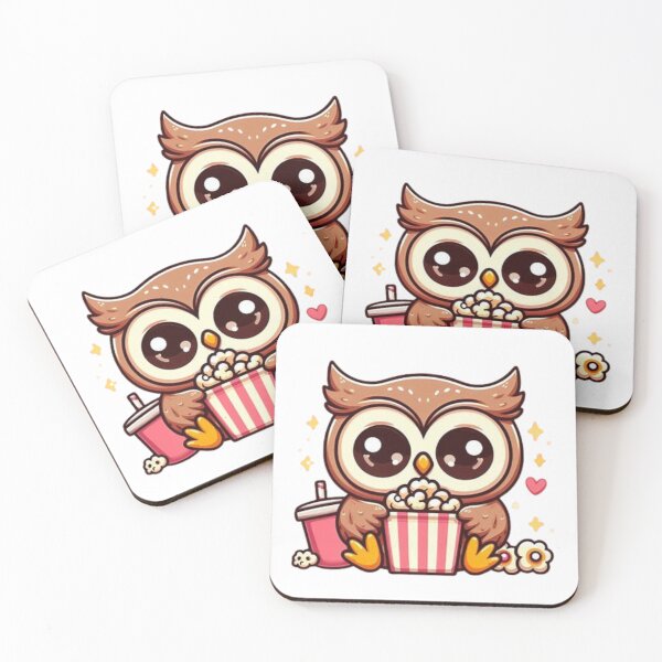 Item preview, owl eating popcorn designed and sold by Eternalski.