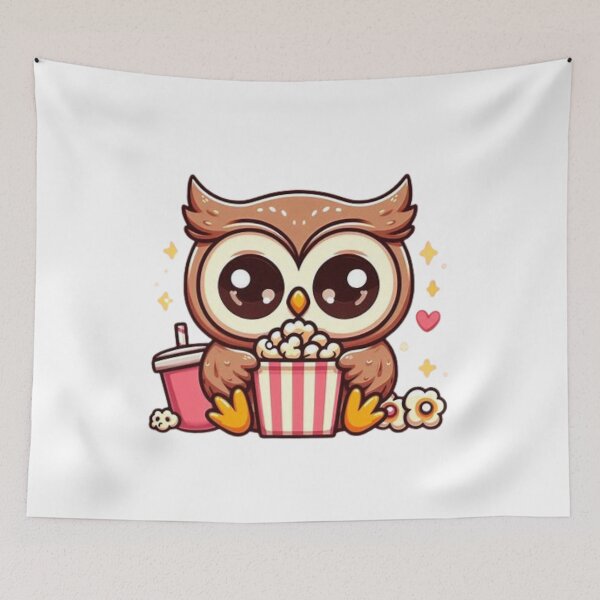 Item preview, owl eating popcorn designed and sold by Eternalski.