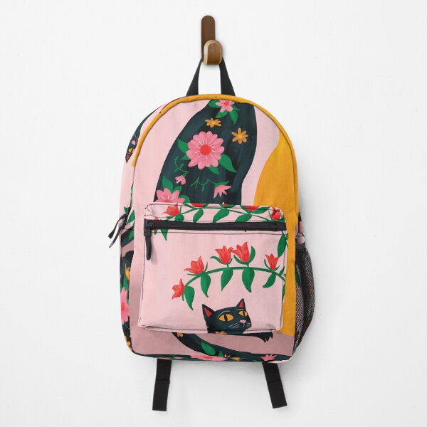 Item preview, Boho Pink Floral Cat –black cats Feline Art designed and sold by Arctic frame studio.