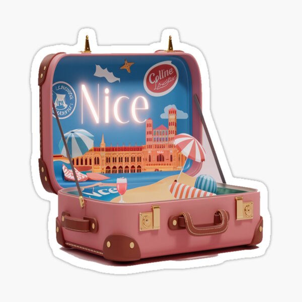Item preview, Nice French Riviera -"South of France Adventure Suitcase Retro Cartoon"  designed and sold by stickercuffs.