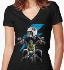 Biker Cat Women's Fitted V-Neck T-Shirt