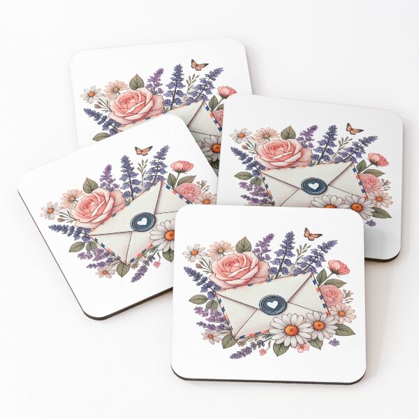 Item preview, Flower Letter Envelope - Romantic White Envelope with Floral Arrangement and Blue Wax Seal designed and sold by KreaDesignOne.