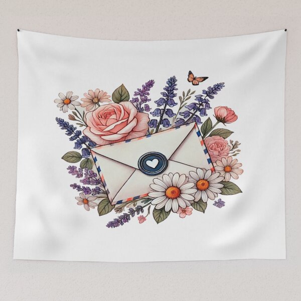 Item preview, Flower Letter Envelope - Romantic White Envelope with Floral Arrangement and Blue Wax Seal designed and sold by KreaDesignOne.