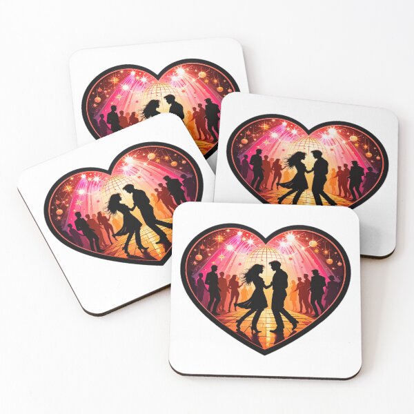 Item preview, Retro Love - Dancing Couple on Checkered Floor with Disco Ball and Vibrant Heart-Shaped Frame designed and sold by KreaDesignOne.