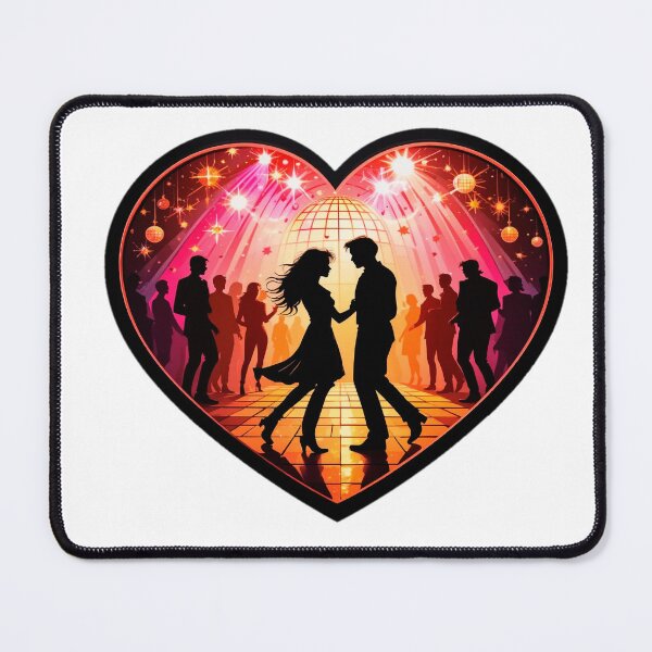 Item preview, Retro Love - Dancing Couple on Checkered Floor with Disco Ball and Vibrant Heart-Shaped Frame designed and sold by KreaDesignOne.