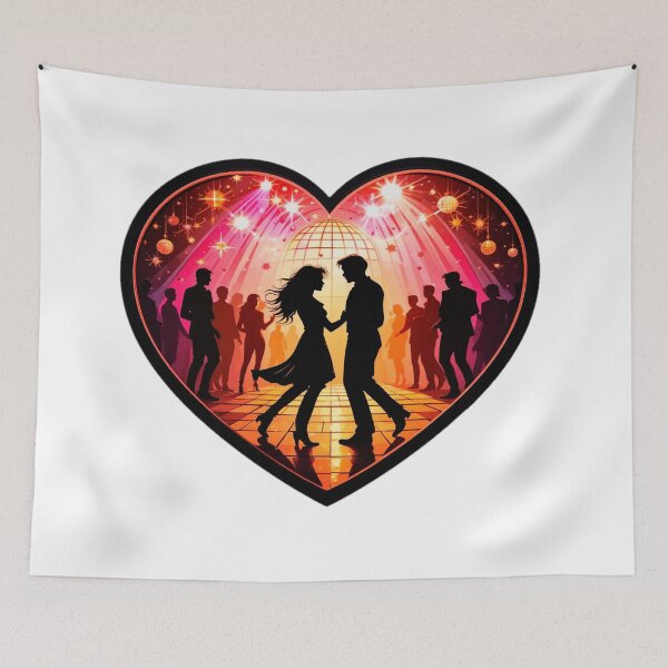 Item preview, Retro Love - Dancing Couple on Checkered Floor with Disco Ball and Vibrant Heart-Shaped Frame designed and sold by KreaDesignOne.