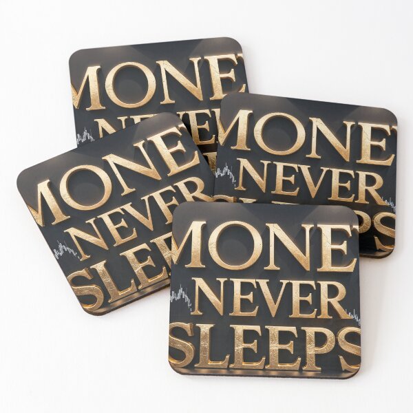 Item preview, Money Never Sleeps, Luxury Gold Typography, High-End Finance Canvas Print designed and sold by VisionArtist Ca.