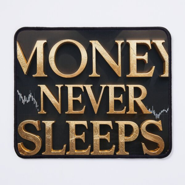 Artikelvorschau, Geld schläft nie, Luxus-Gold-Typografie, High-End-Finanzen Leinwanddruck entworfen und verkauft von VisionArtist Ca.