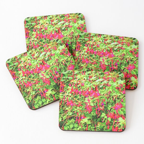 Item preview, Vibrant watercolor fuchsia flowers in lush green garden designed and sold by GestaltImagery.