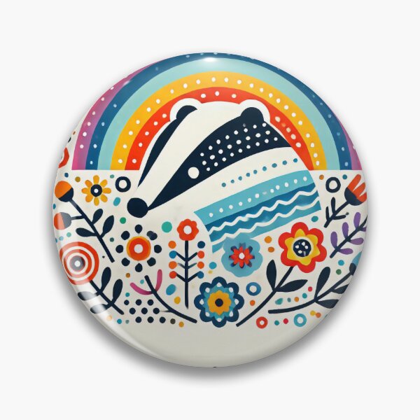 Item preview, Scandinavian Folk Art Rainbow Animals - Bright Beautiful Happy Badger by heidiannemorris designed and sold by FOLK ART FUSION by heidiannemorris.