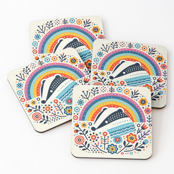 Item preview, Scandinavian Folk Art Rainbow Animals - Bright Beautiful Happy Badger by heidiannemorris designed and sold by FOLK ART FUSION by heidiannemorris.