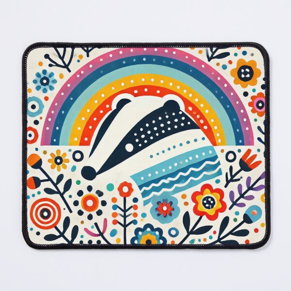 Item preview, Scandinavian Folk Art Rainbow Animals - Bright Beautiful Happy Badger by heidiannemorris designed and sold by FOLK ART FUSION by heidiannemorris.