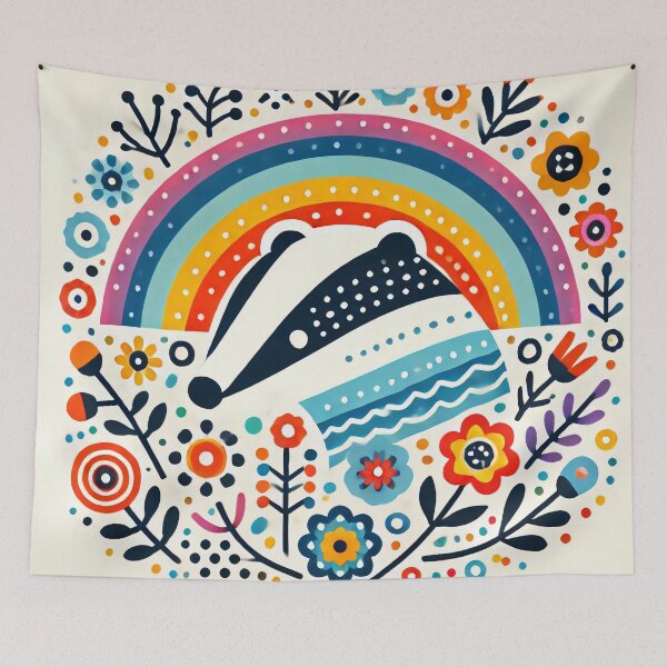 Item preview, Scandinavian Folk Art Rainbow Animals - Bright Beautiful Happy Badger by heidiannemorris designed and sold by FOLK ART FUSION by heidiannemorris.