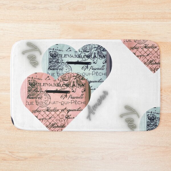Item preview, It's Retro! French Language Words in Two Heart Shapes Design Contrast Colors Too Amour Hearts Beat as One Together Forever Unity designed and sold by NadeenInspires.