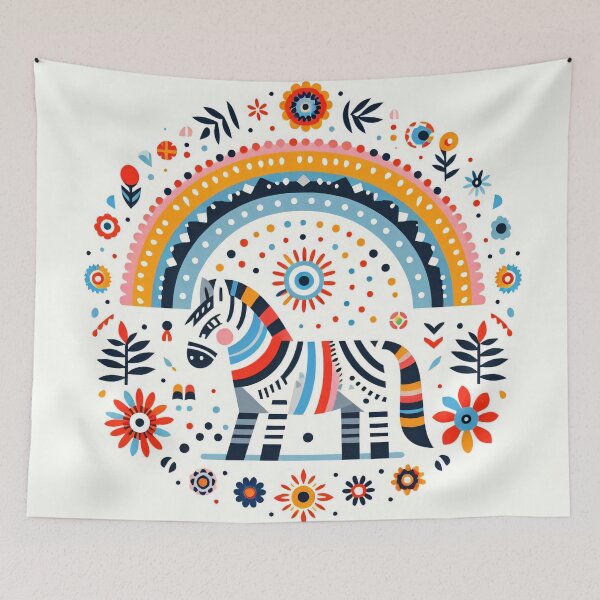 Item preview, Scandinavian Folk Art Rainbow Animals - Zebra by ©️ heidiannemorris designed and sold by FOLK ART FUSION.