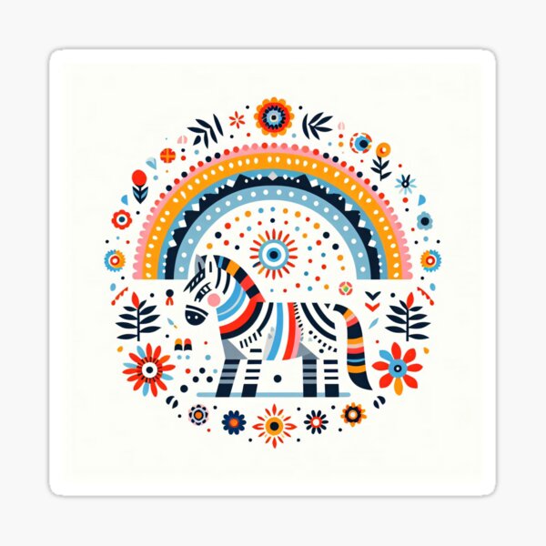 Vista previa del artículo con la obra «Animales del arcoíris del arte popular escandinavo: cebra, de heidiannemorris», diseñado y vendido por FOLK ART FUSION by heidiannemorris.