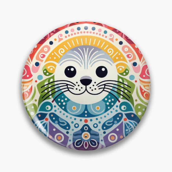 Item preview, Scandinavian Folk Art Rainbow Animals - Happy Sealion by heidiannemorris designed and sold by FOLK ART FUSION by heidiannemorris.