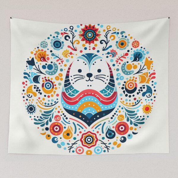Item preview, Scandinavian Folk Art Rainbow Animals - Sealion by heidiannemorris designed and sold by FOLK ART FUSION by heidiannemorris.