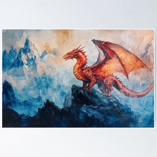 Vista previa del artículo con la obra «Montañas del Dragón Rojo», diseñado y vendido por GrinGalore.