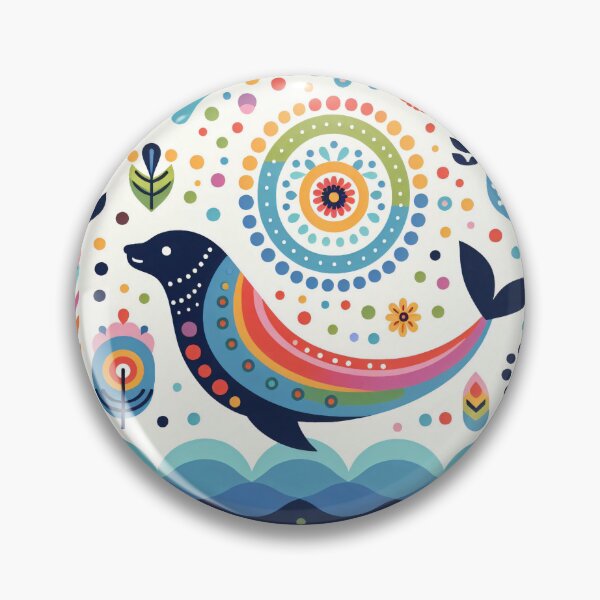 Item preview, Scandinavian Folk Art Rainbow Animals - Swimming Sealion by heidiannemorris designed and sold by FOLK ART FUSION by heidiannemorris.