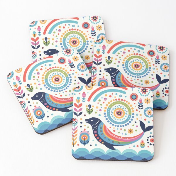 Item preview, Scandinavian Folk Art Rainbow Animals - Swimming Sealion by heidiannemorris designed and sold by FOLK ART FUSION by heidiannemorris.