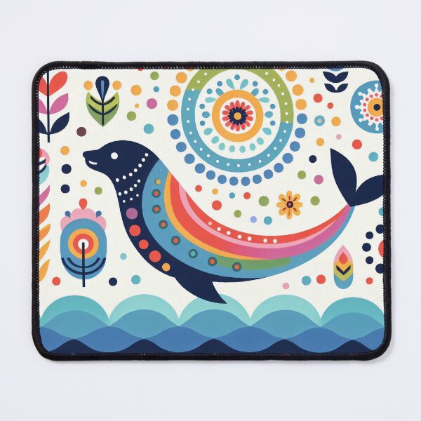 Item preview, Scandinavian Folk Art Rainbow Animals - Swimming Sealion by heidiannemorris designed and sold by FOLK ART FUSION by heidiannemorris.