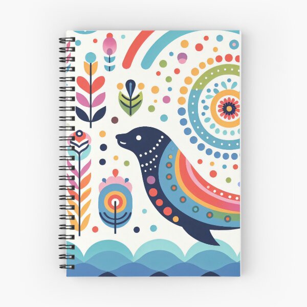 Item preview, Scandinavian Folk Art Rainbow Animals - Swimming Sealion by heidiannemorris designed and sold by FOLK ART FUSION by heidiannemorris.