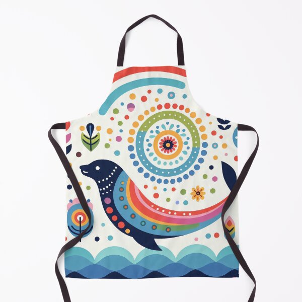Item preview, Scandinavian Folk Art Rainbow Animals - Swimming Sealion by heidiannemorris designed and sold by FOLK ART FUSION by heidiannemorris.