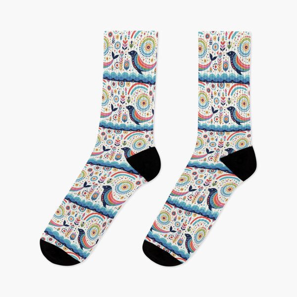 Item preview, Scandinavian Folk Art Rainbow Animals - Swimming Sealion by heidiannemorris designed and sold by FOLK ART FUSION by heidiannemorris.
