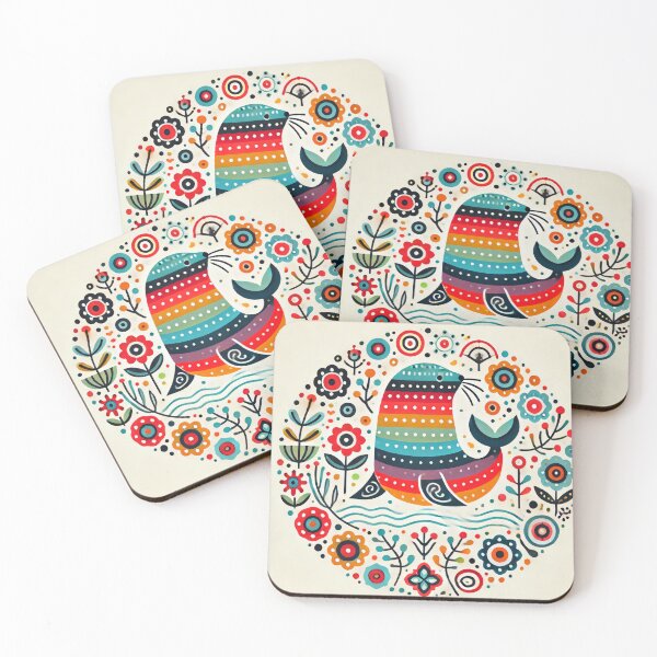 Item preview, Scandinavian Folk Art Rainbow Animals - Sealion by heidiannemorris designed and sold by FOLK ART FUSION by heidiannemorris.