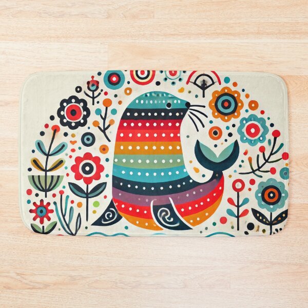 Item preview, Scandinavian Folk Art Rainbow Animals - Sealion by heidiannemorris designed and sold by FOLK ART FUSION.