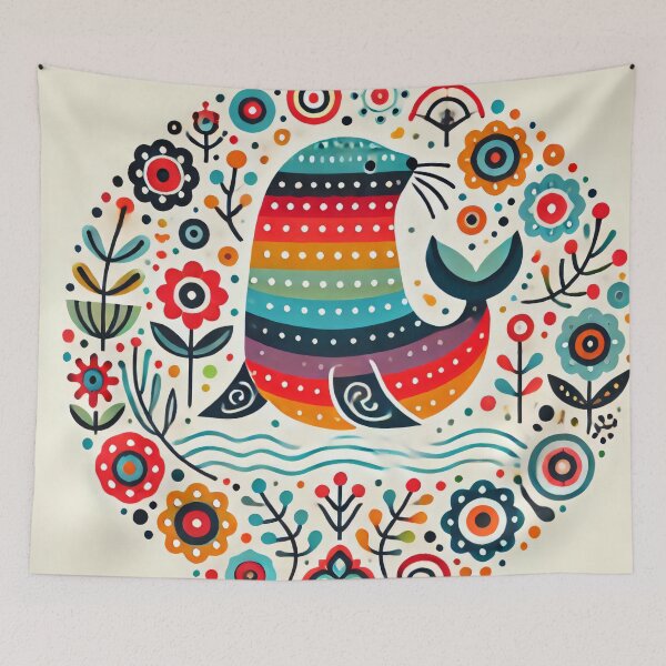 Item preview, Scandinavian Folk Art Rainbow Animals - Sealion by heidiannemorris designed and sold by FOLK ART FUSION by heidiannemorris.