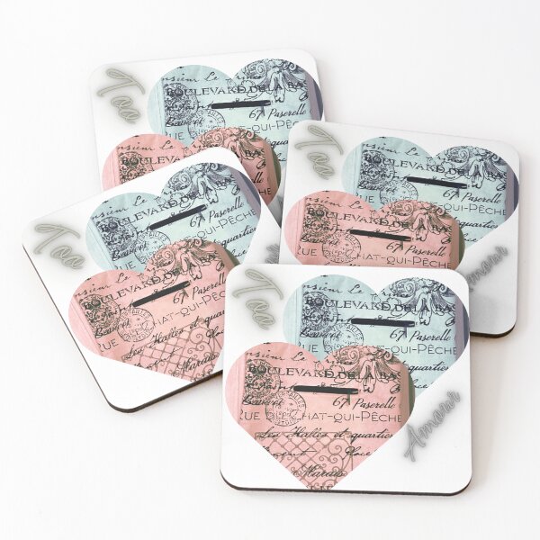 Item preview, It's Retro! French Language Words in Two Heart Shapes Design Contrast Colors Too Amour Hearts Beat as One Together Forever Unity designed and sold by NadeenInspires.