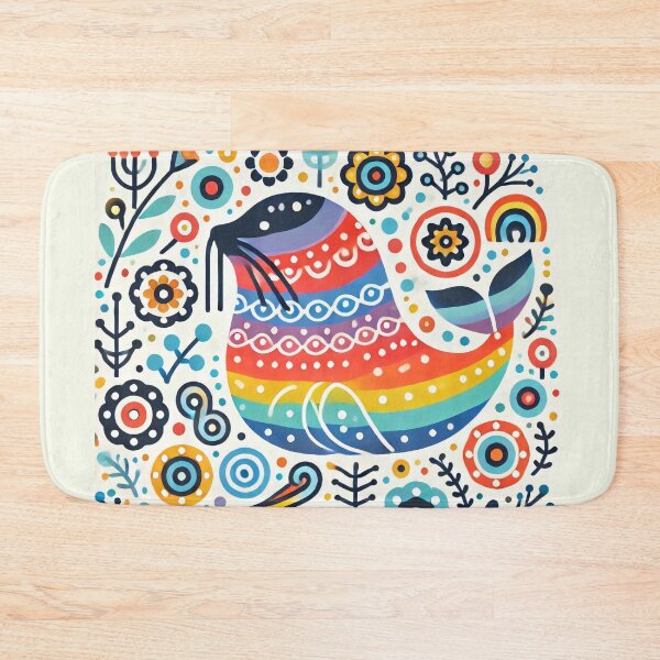 Item preview, Scandinavian Folk Art Rainbow Animals - Sealion by heidiannemorris designed and sold by FOLK ART FUSION.