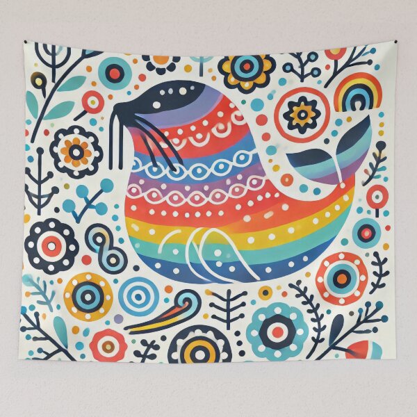 Item preview, Scandinavian Folk Art Rainbow Animals - Sealion by heidiannemorris designed and sold by FOLK ART FUSION by heidiannemorris.