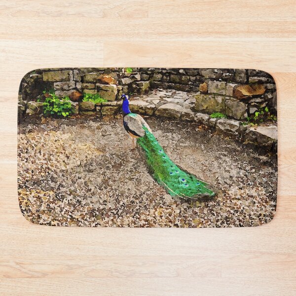 Item preview, Beautiful peacock in a rustic stone courtyard setting designed and sold by GestaltImagery.