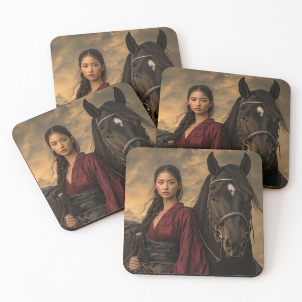 Item preview, Fierce Samurai Warrior and Majestic Warhorse at Dusk designed and sold by ArtVibeCo.