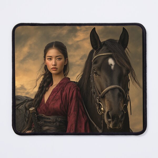Item preview, Fierce Samurai Warrior and Majestic Warhorse at Dusk designed and sold by ArtVibeCo.
