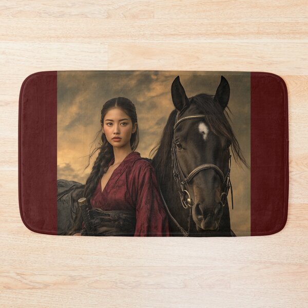 Item preview, Fierce Samurai Warrior and Majestic Warhorse at Dusk designed and sold by ArtVibeCo.