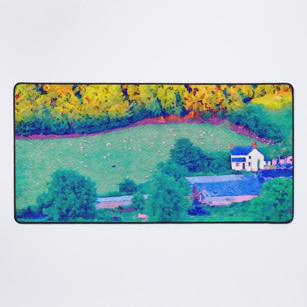Item preview, Watercolor landscape of sheep and cows grazing in Welsh countryside designed and sold by GestaltImagery.