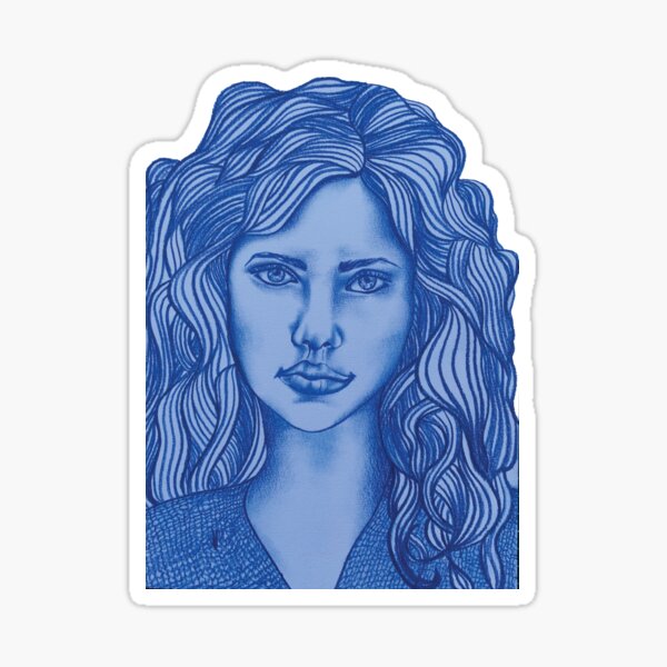 Blue long hair portrait Sticker