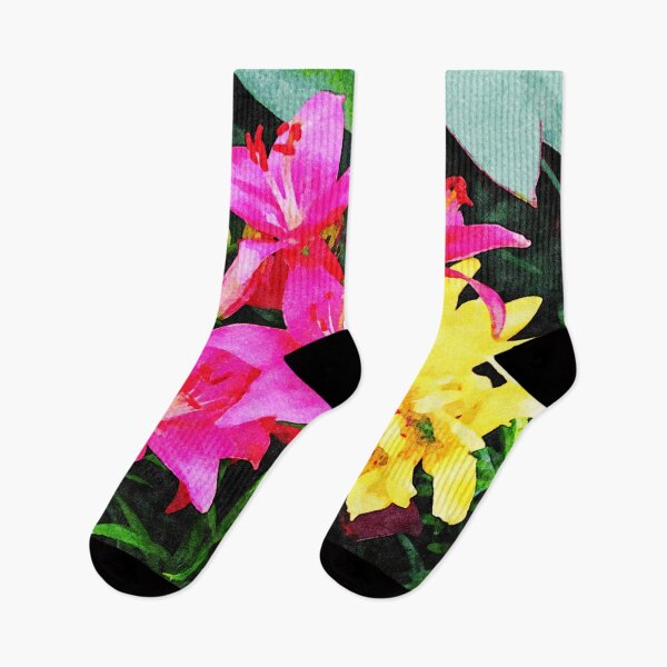 Item preview, Vibrant watercolor lilies in full bloom in garden setting designed and sold by GestaltImagery.