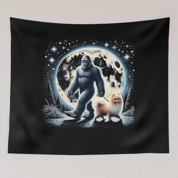Item preview, Bigfoot Sasquatch Pomeranian Walking Dog Lover Moon designed and sold by Kimberley King Art  King Art.