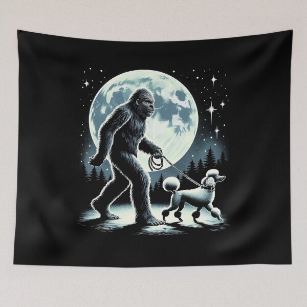 Item preview, Bigfoot Sasquatch Poodle Walking Dog Lover Moon designed and sold by Kimberley King Art  King Art.