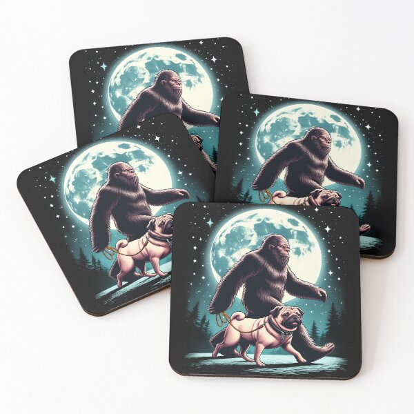 Item preview, Bigfoot Sasquatch Pug Walking Dog Lover Moon designed and sold by Kimberley King Art  King Art.