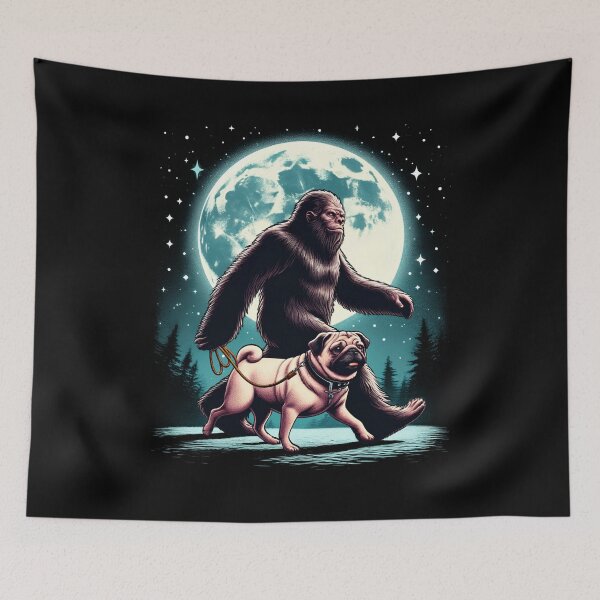 Item preview, Bigfoot Sasquatch Pug Walking Dog Lover Moon designed and sold by Kimberley King Art  King Art.