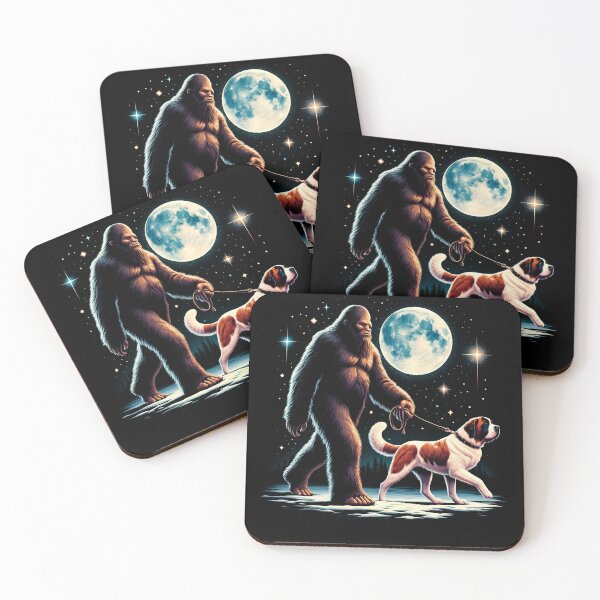 Item preview, Bigfoot Sasquatch Saint Bernard Walking Dog Lover Moon designed and sold by Kimberley King Art  King Art.