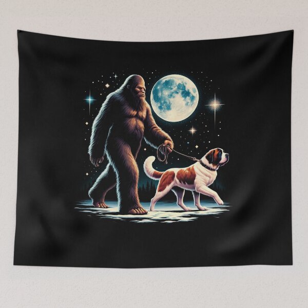 Item preview, Bigfoot Sasquatch Saint Bernard Walking Dog Lover Moon designed and sold by Kimberley King Art  King Art.