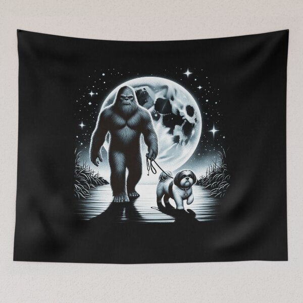 Item preview, Bigfoot Sasquatch Shih Tzu Walking Dog Lover Moon designed and sold by Kimberley King Art  King Art.